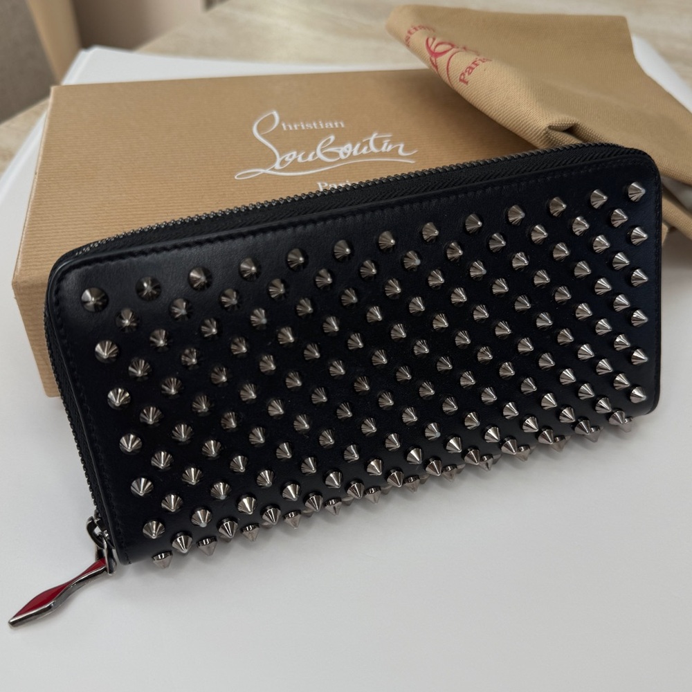 Christian Louboutin Black Panettone Wallet with Gun Metal Spikes